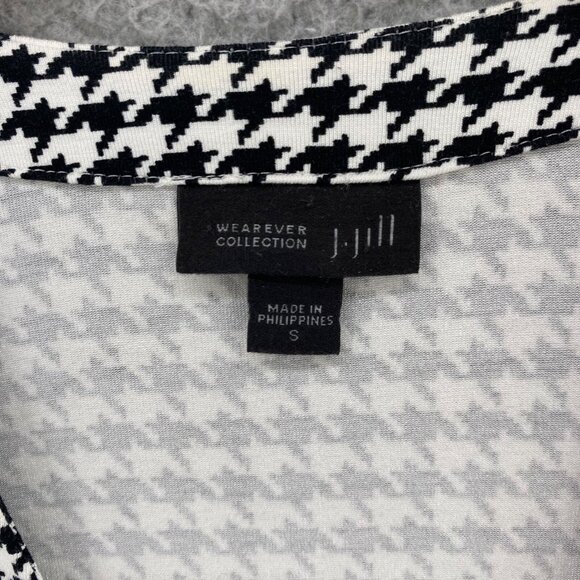 J Jill Sweater Womens Small Black Houndstooth Wearever Cardigan 3/4 Sleeves Knit - Picture 5 of 10